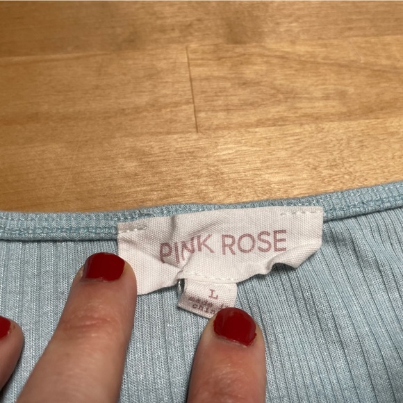 Pink Rose Women’s Short Sleeve Ribbed Light Blue Cardigan Size Large Balletcore - Picture 5 of 11